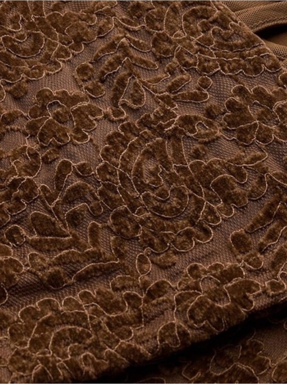 Cider Brown Lace-Textured Square-Neck Tie-Front Crop Top - Picture 5 of 5